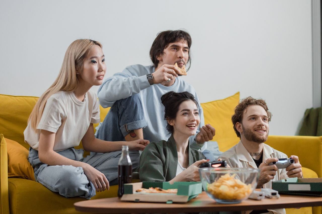 A family enjoying time together at home